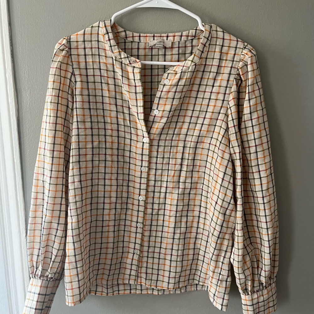 LOFT Multicolor Long Sleeve Plaid Blouse